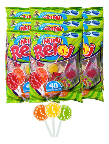 Paleta Mini Reloj 360 Pz Fresa Piña Naranja Limón