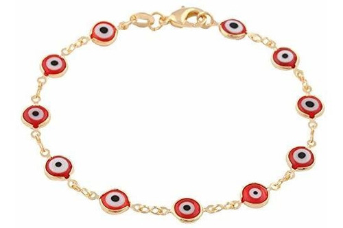 Pulsera Con Baño De Oro Y Ojo Turco Rojo - 7.5  - (t