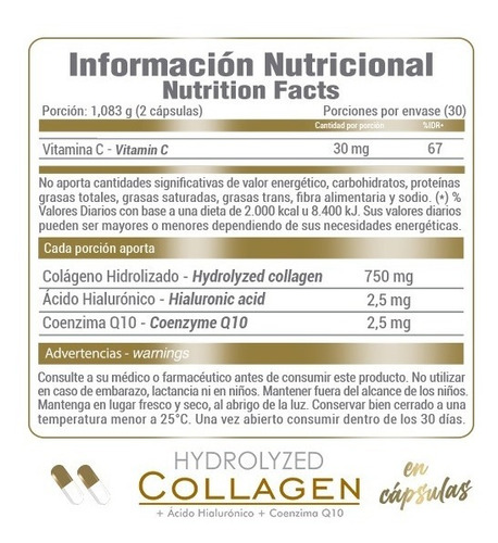 Imagen 2 de 4 de Colageno Hydrolizado Age Biologique Ac Hi Q10 Vit C 60 Caps