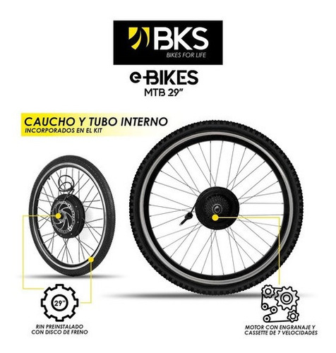 Imagen 3 de 7 de Kit Convertidor A Bicicleta Eléctrica Mtb 29 48v 500w Bks