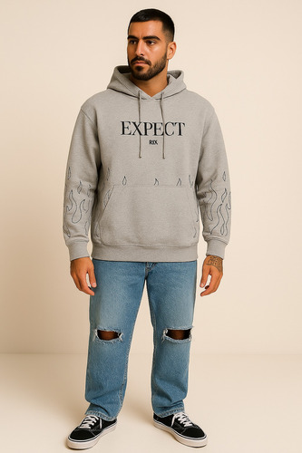 Canguro Oversize Frizado Hombre Estampado Tendencia