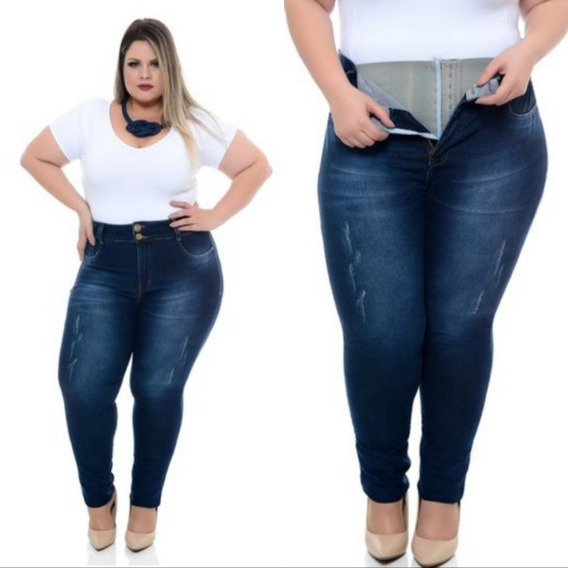 calça jeans com cinta embutida plus size