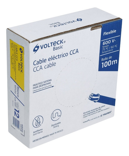 Cable Eléctrico Cal 12 Alucobre 100 M Blanco Volteck Cca-12b