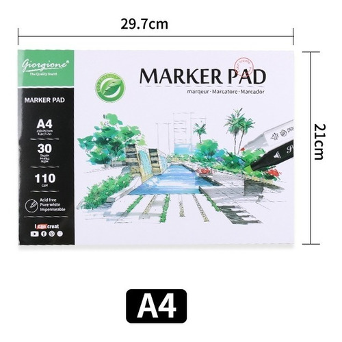Imagen 2 de 10 de Croquera Block Para Marcador Giorgione 30hjs 110g A4 21x30