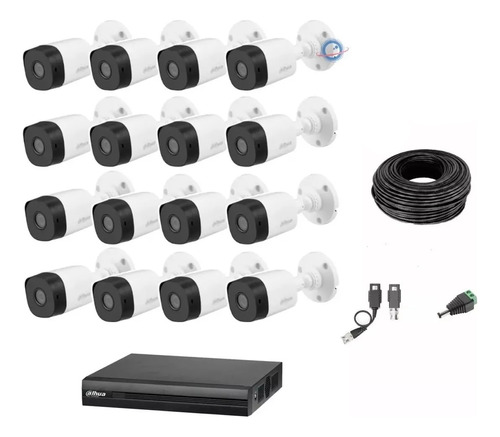 Kit 16 Camaras 5mp Dvr 16 Ch Wizsense Dahua Balun Cctv Metal