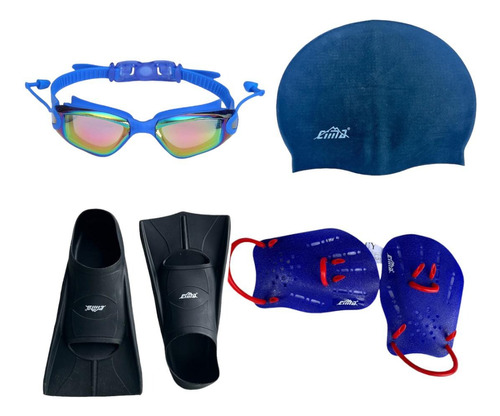 Lentes ,gorra ,patas De Rana ,manoplas Natacion Cima Full .