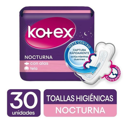 Kotex Nocturna toallas femeninas 30 unidades