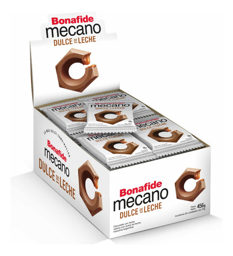 Caja X24 Mecano Chocolate Relleno Dulce De Leche Bonafide
