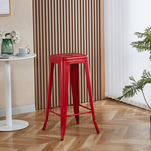 Banqueta Alta Tolix Sin Respaldo Industrial Rojo Mate