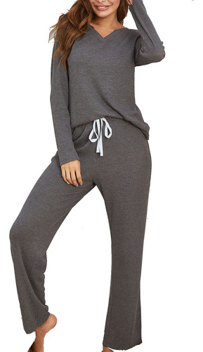 Pijama De Cuello Redondo Para Mujer, Manga Larga Para Otoño