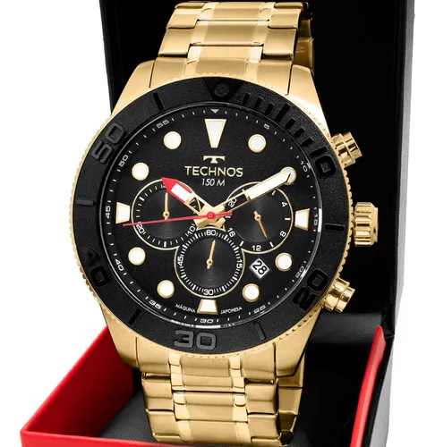 Relógio Technos Masculino Acqua Dourado - Js25bch/1p Bisel Preto