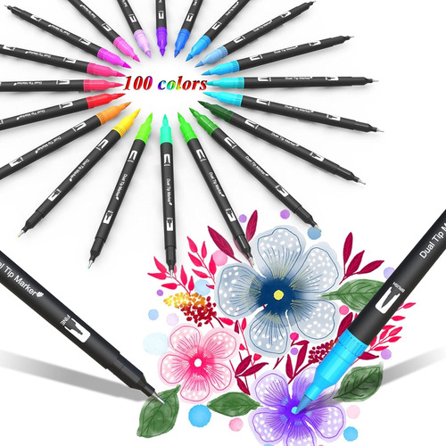 100 Colores Marcadores Plumones Punta De Pincel Dual Brush