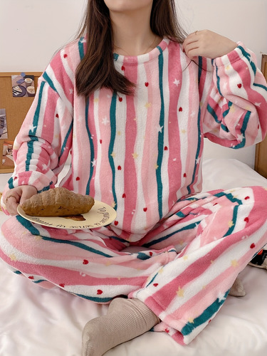 Conjunto De Pijama De Lana De Invierno Para Mujer, Ropa De D