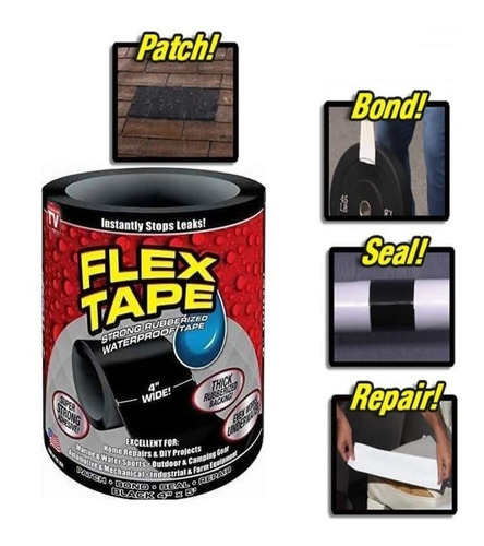 Fita Adesiva Para Reparos Flex Tape Black Cola Tudo Remendo