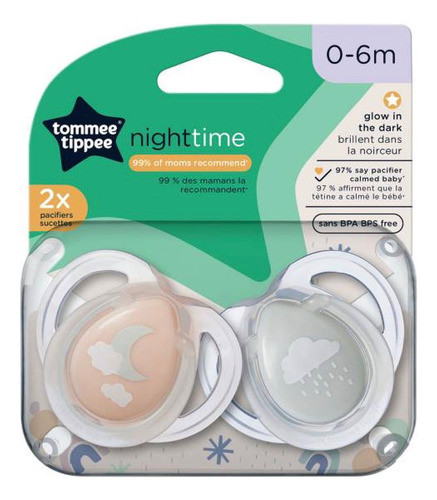 Chupon Recien Nacido Tommee Tippe Night Time 0-6m Pack 2 Uni
