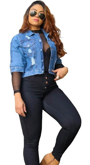 jaqueta jeans feminina azul escuro