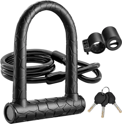  Candado en U para bicicleta con bloqueo en U resistente con  soporte de montaje para bicicleta antirrobo con bloqueo de combinación de  cables (color : juego de cerradura) : Deportes y