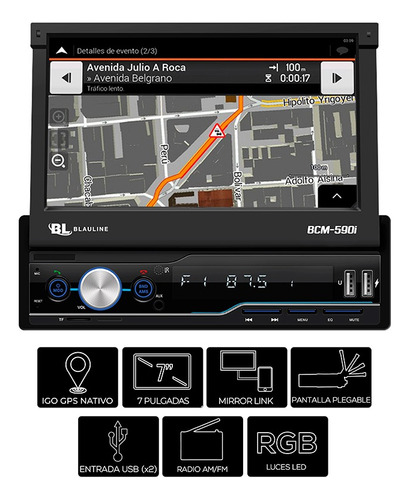 Estereo Pantalla Retractil 1 Din 7 Pulgadas Gps Mirror Link