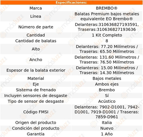 Jgo Balatas (bajos Metales) Tras+del Lancer 03/06 Brembo