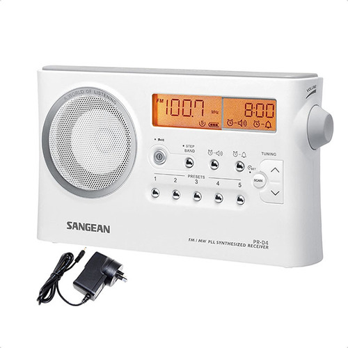 Radio Portatil Am Fm Digital Sangean Prd4 Alarma Reloj Luz Color Blanco