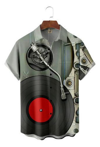 Camisa Hawaiana Unisex Con Reproductor De Discos De Vinilo,