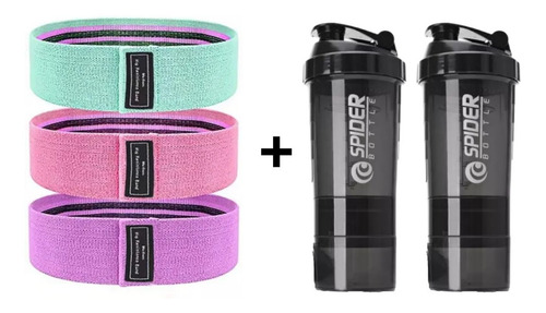 Kit Bandas De Resistencia 3 Niveles + 2 Vasos Shake Proteina