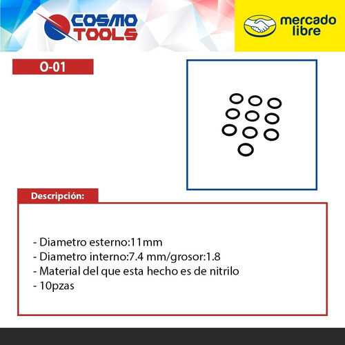 O'rings Pequeños Para Coples 10pzas O-01 Cosmotools