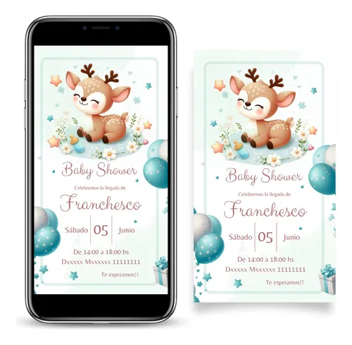 Tarjeta Digital Invitación Baby Shower Ciervo Tierno