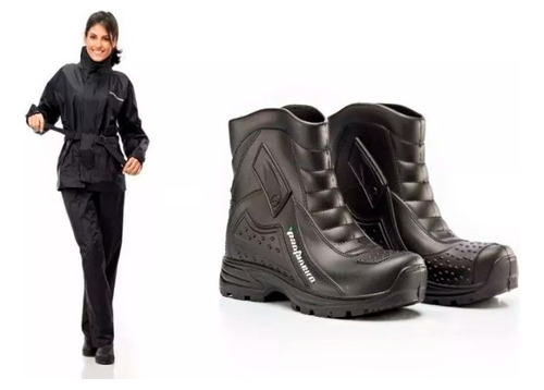 Capa Chuva Motoqueira Nylon Feminina + Bota Pantaneiro