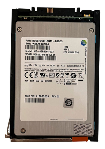 Ssd Emc 200gb 2,5 Sas 6gbps 005051138 005050523 @ Prateado
