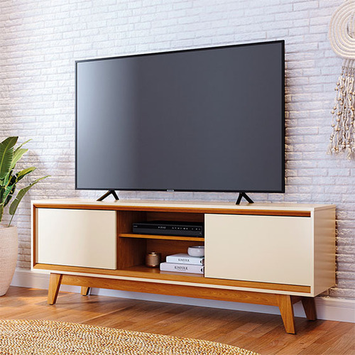 Mueble Tv Hasta 70 Atlas De Mdp Diseño Moderno Biselado Cinamomo/off White