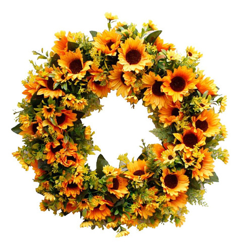 Coronas Artificiales Girasoles Verano Guirnalda Verde Puerta