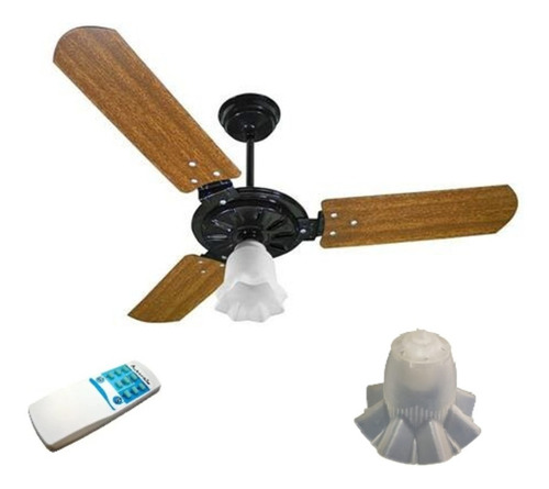 Ventilador Teto Led 3 Pas Transparentes Controle Remoto Cor da estrutura Preto Cor das pás Tabaco Diâmetro 112 cm Material das pás MDF 110V