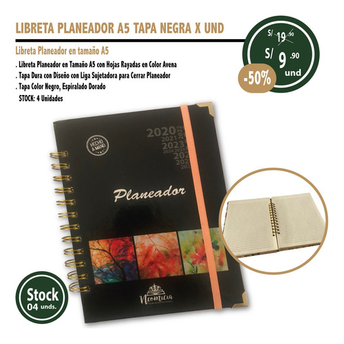 Libreta A5 Tapa Negro Espiral X Und Artesanal