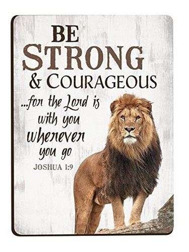 Be Strong & Courageous Lion Imán De Litografía De Madera De 