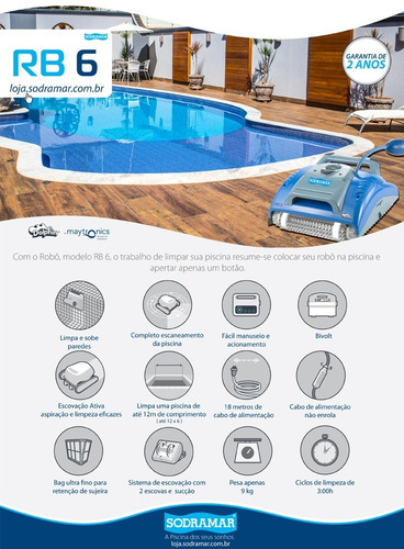Aspirador Xt5 Piscina Robo Inteligente Automático Rb6 Sodram