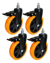 Comprar 4x Rodízios Roda Giratorio Com Freio Espiga 5 Pol. Laranja