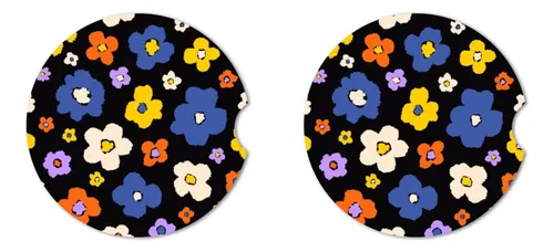 Posavasos Absorbentes Florales Retro Hippie Para Coche, Con