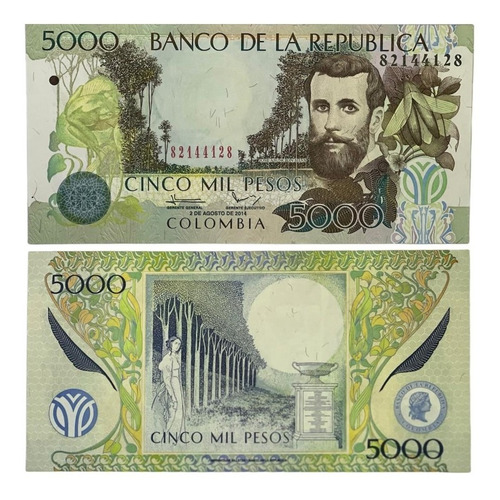 Billete Radar Colombia 5000 Pesos 2014 Capicúa Excelente 9.5