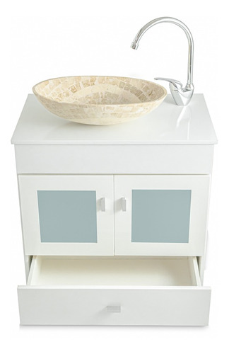Imagen 9 de 10 de Combo Vanitory Laqueado 60cm Bacha Travertino Cisne