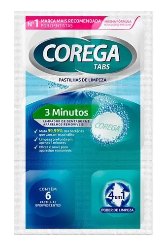 Corega Tabs Limpeza 3 Minutos 6 Pastilhas Efervescentes