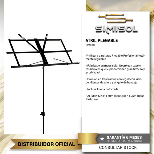 Imagen 2 de 5 de Atril Plegable Partituras Metalico Con Funda Simisol + Envio
