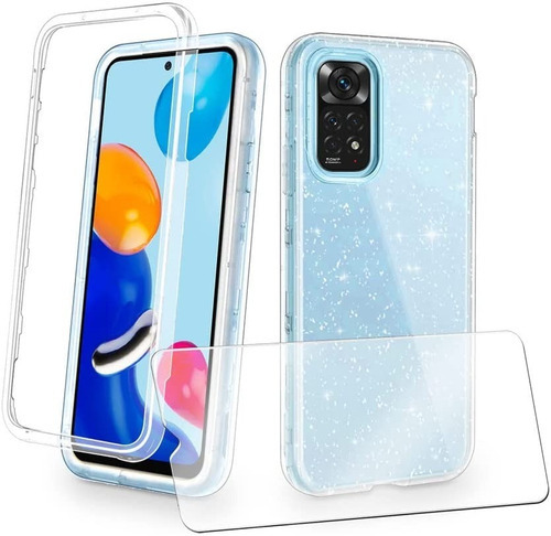 Kit Mica Cristal + Funda Xiaomi Rigida Tres Piezas Mujer Color Azul Claro Modelo De La Funda Poco M3 Pro 5g