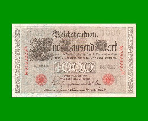 Billete Alemania 1.000 Marcos, Pick 44b, Año 1910, M B- .-
