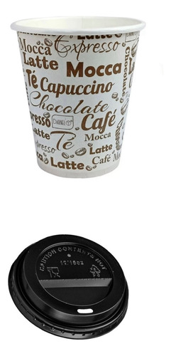 Vaso Polipapel 8 Oz Con Diseño Para Cafe C/tapa Negra X 1000