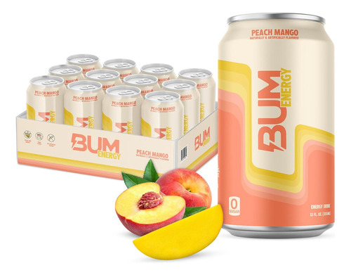 Raw Bebida Energetica Cbum Energy Drink 12oz, 12 Pack Peach 
