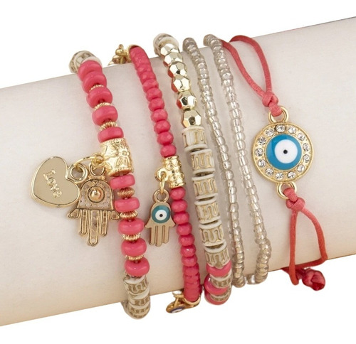 Pulsera Brazalete Elegante Dije Ojo Turco Set 6 Pieza Pnl