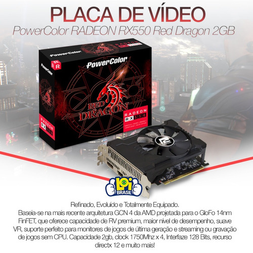 Placa De Vídeo Power Color Radeon Rx 550 2gb Gddr5 128 Bits