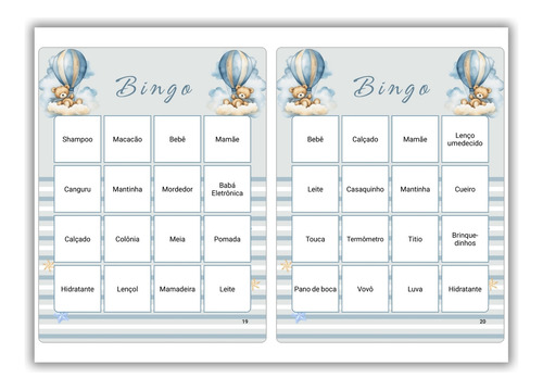 100 Cartelas Bingo Chá De Bebê Para Baixar Menino, Urso Azul