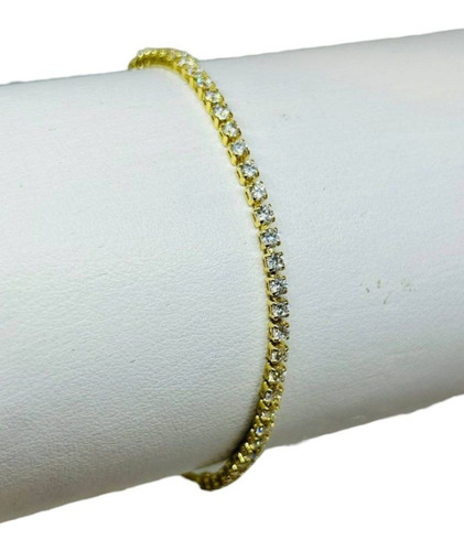 Pulsera Baguette Fino De Zirconia En Chapa De Oro 14k